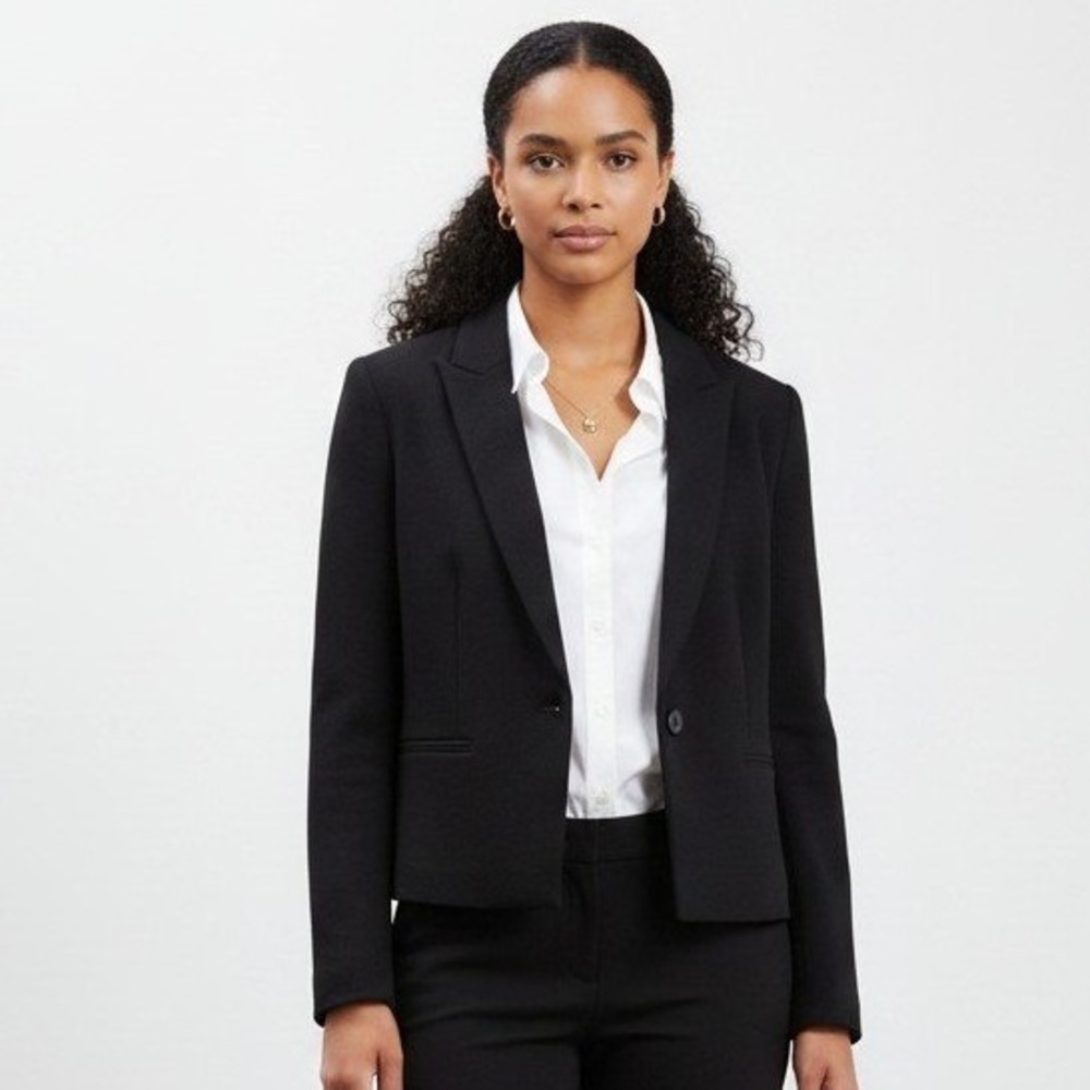 Ann Taylor Factory Womens Black Single Button Notch Lapel Blazer Jacket Size 16